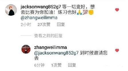 张伟丽王嘉尔互动ins上互关 王嘉尔想去为张伟丽加油